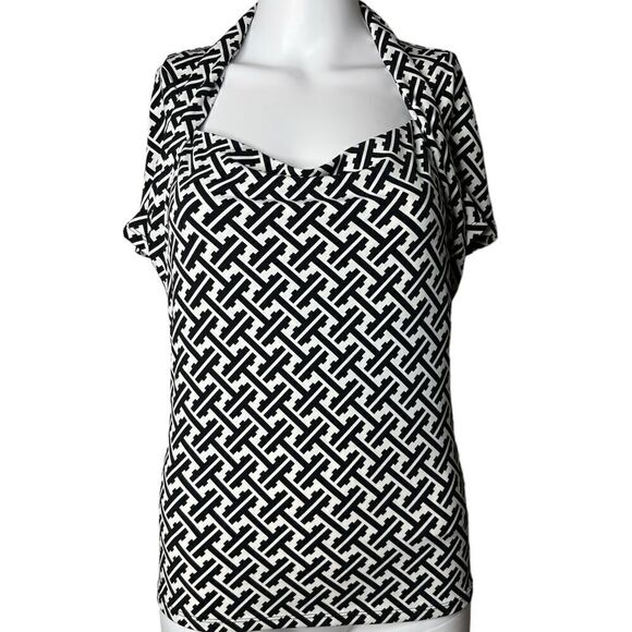 Antonio Melani Patterned Short Sleeve Blouse White & Black Size Medium - Picture 1 of 3